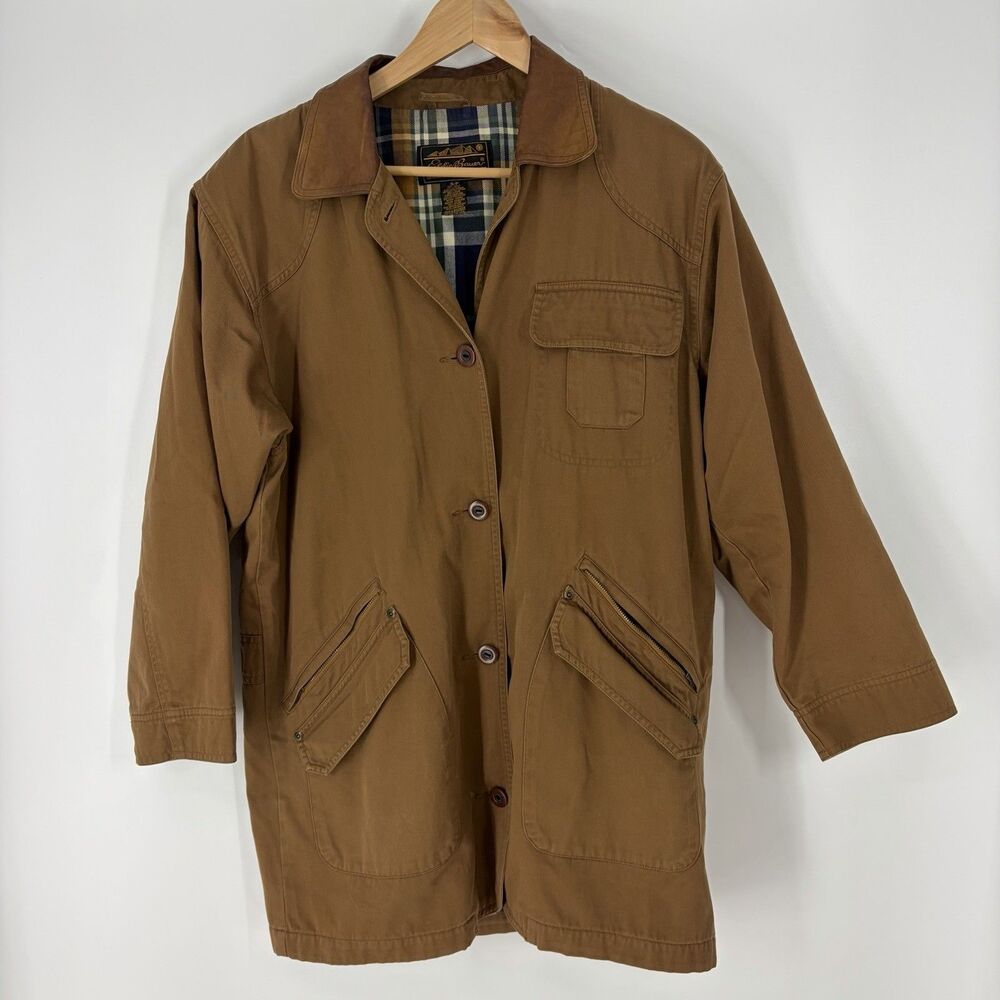 Eddie Bauer Coat Small Women Brown Canvas Flannel Lined Barn Chore Jacket VTG